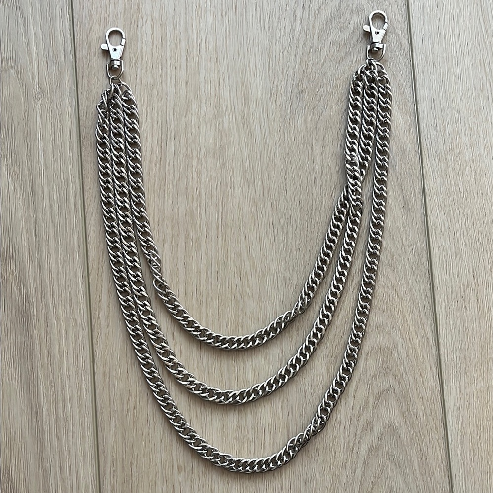 Silver Multi-Strand Chain Layered Wallet Key Clip - Goth Y2K
